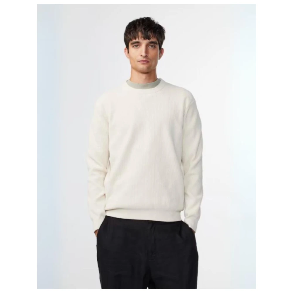 Nn07 Geribbelde Crew Neck Sweater Beige Heren