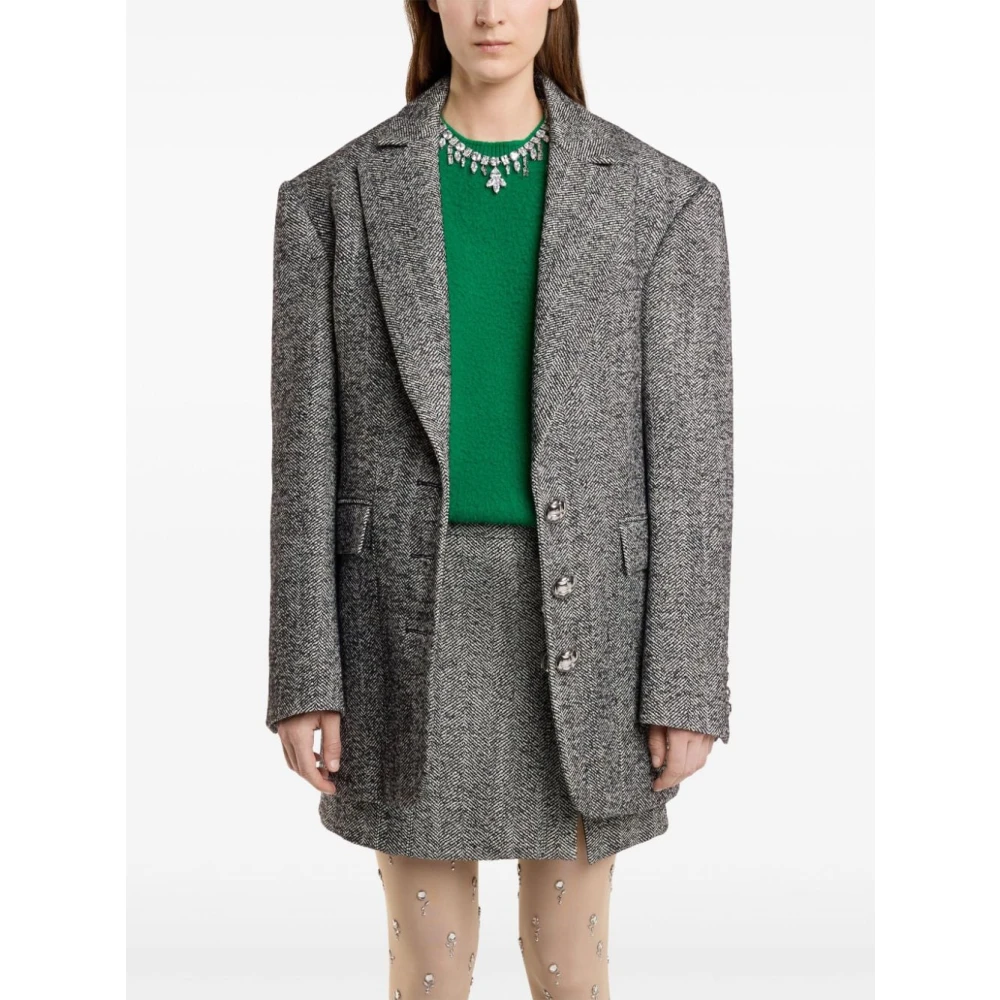 Paco Rabanne Grijze Jassen Herringbone Klassiek Voorste Knoop Gray Dames