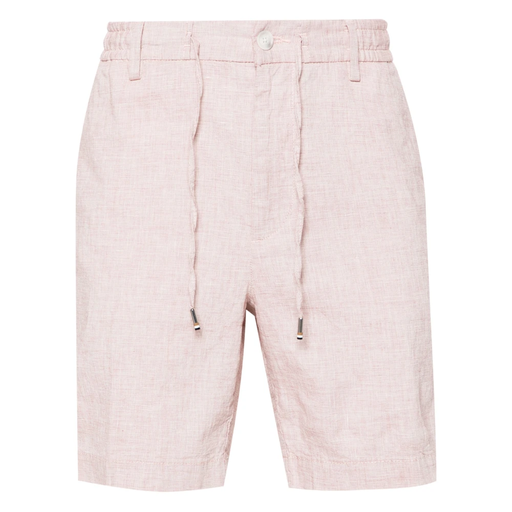 Hugo Boss Katoen Linnen Tapered Fit Shorts Pink Heren