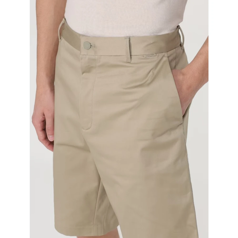 Calvin Klein Heren Regular Straight Sateen Stretch Shorts Beige Heren