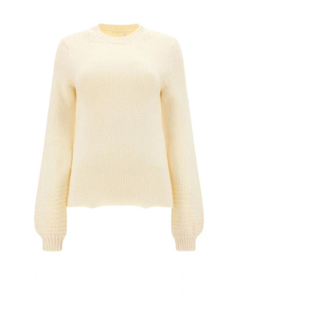 Chloé Kasjmierwol Pullover Geribbelde Ronde Hals Beige Dames