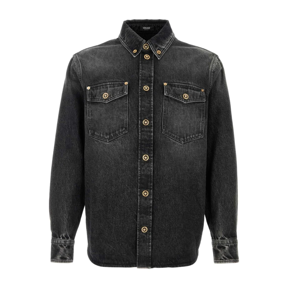 Versace Stijlvol Zwart Denim Overhemd Black Heren