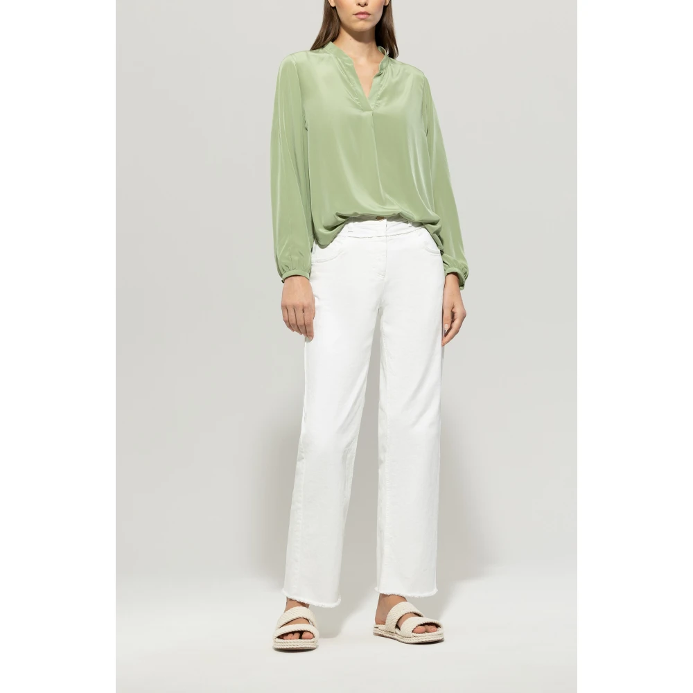 LUISA CERANO Zijden V-hals Tuniek Blouse Green Dames