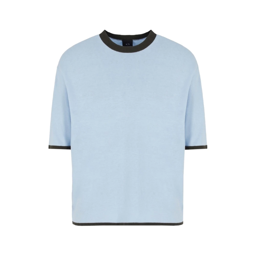 Armani Exchange Mannelijk Blauw Tops Heren, Xl, Katoen, Korte Mouw Ribtop