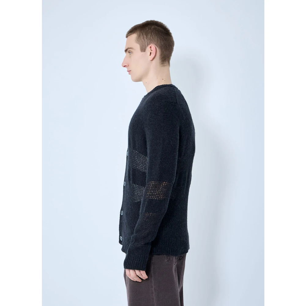 Our Legacy Contrast Gebreide Vest Knoop-Up Sweater Black Heren