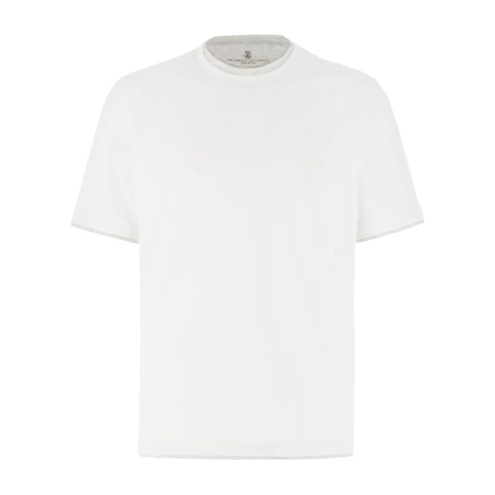 Brunello Cucinelli White T-Shirts, Male, Xl, T-Shirt With Faux-Layering