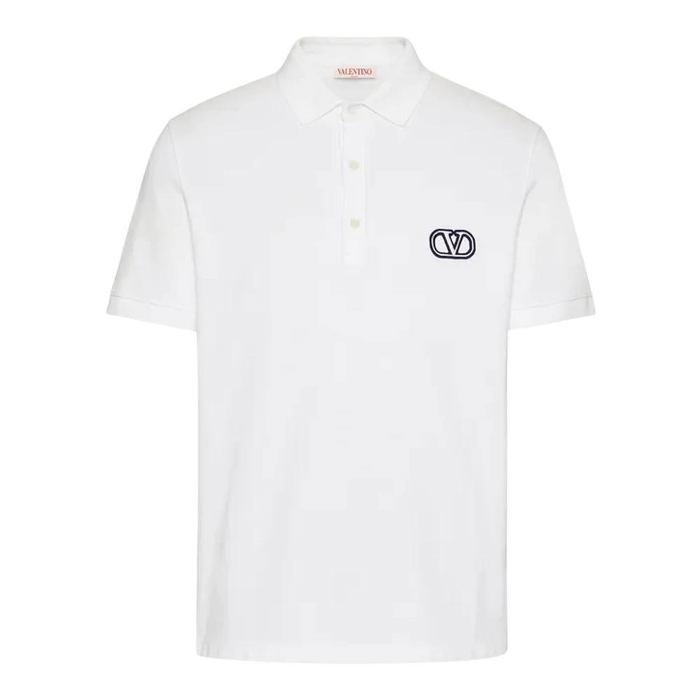 Valentino Katoenen Piqué Polo Shirt met VLogo Signature Patch White Heren