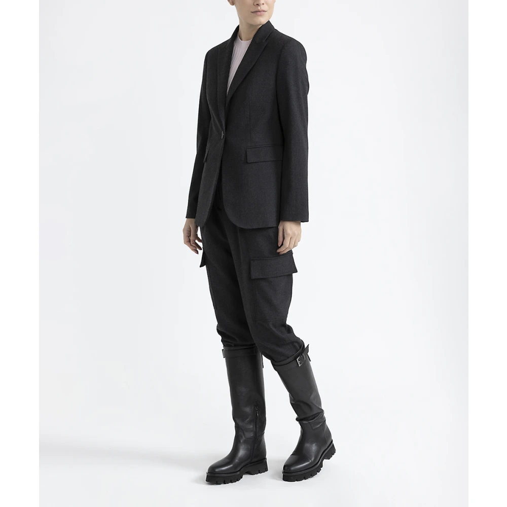 PESERICO Single-breasted blazer in technische wolflanel Black Dames