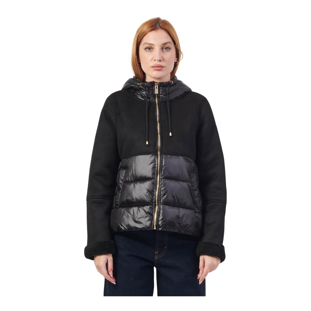 YES ZEE Zwarte gewatteerde jas met capuchon Black Dames