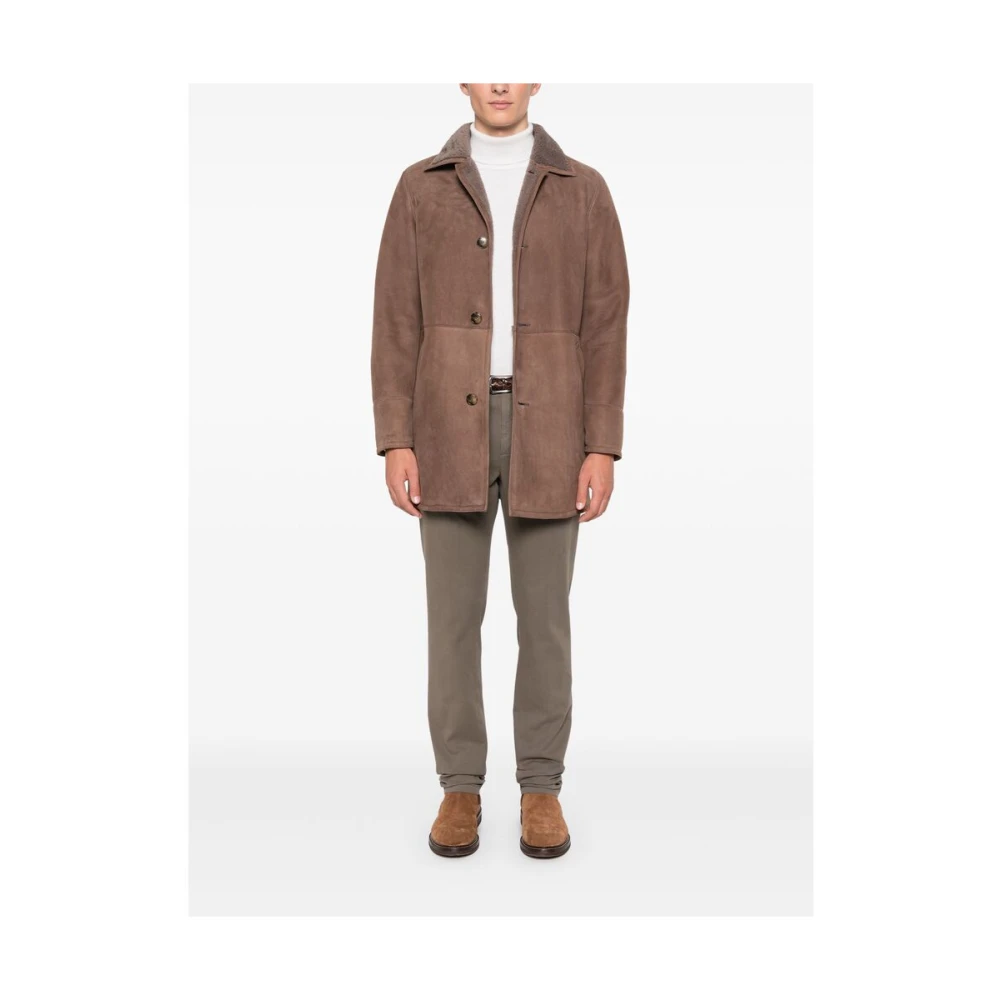 Canali Schapenvacht Suède Jas Koffiebruin Brown Heren