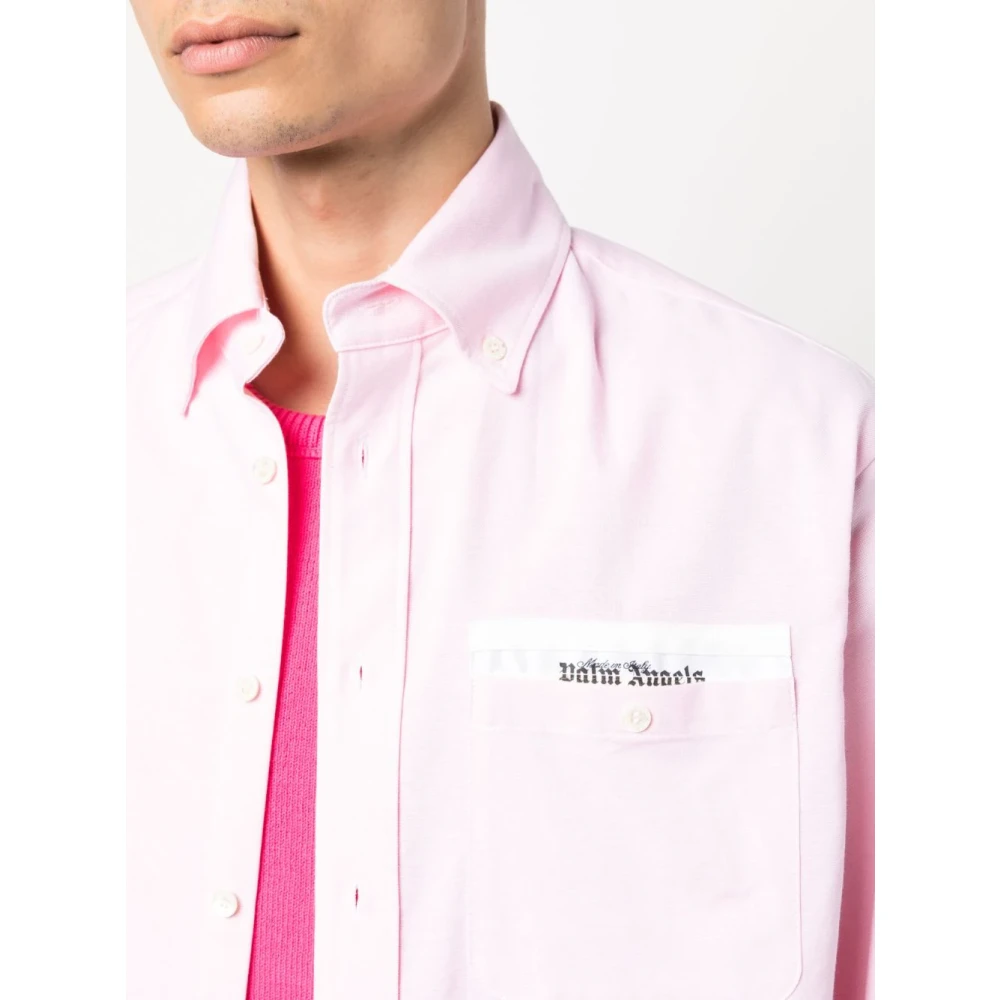 Palm Angels Roze Op Maat Gemaakt Overhemd met Bedrukt Lint Pink Heren