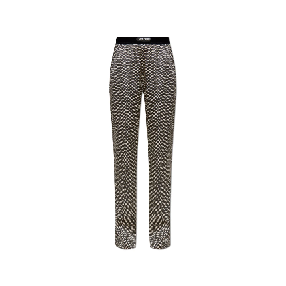 Tom Ford Women's Black Straight Trousers, S, Silk Trousers With Polka Dot Pattern