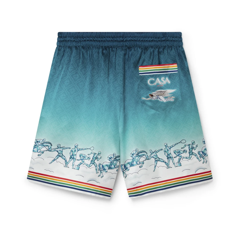 Casablanca Blauwe Gradiënt Zijden Shorts met Olympische Kunst Blue Heren