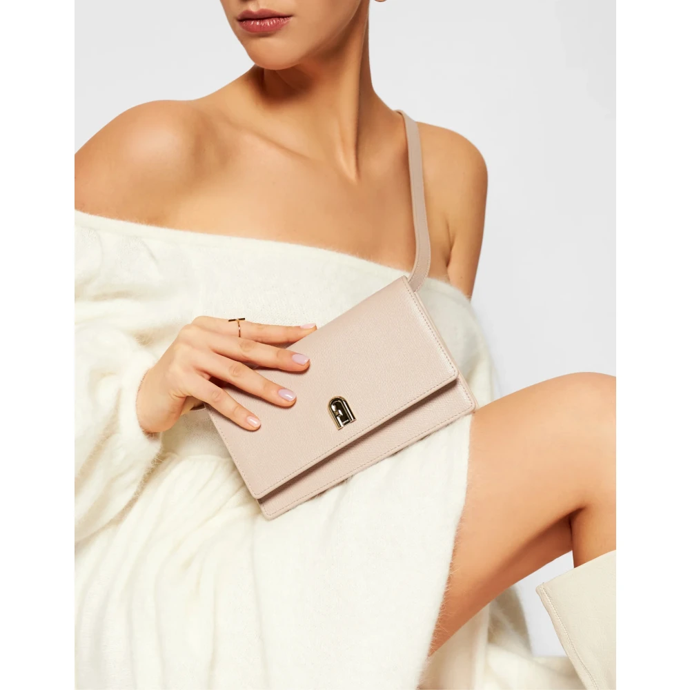 Furla Mini Crossbody Tas met Logo Plaque Pink Dames