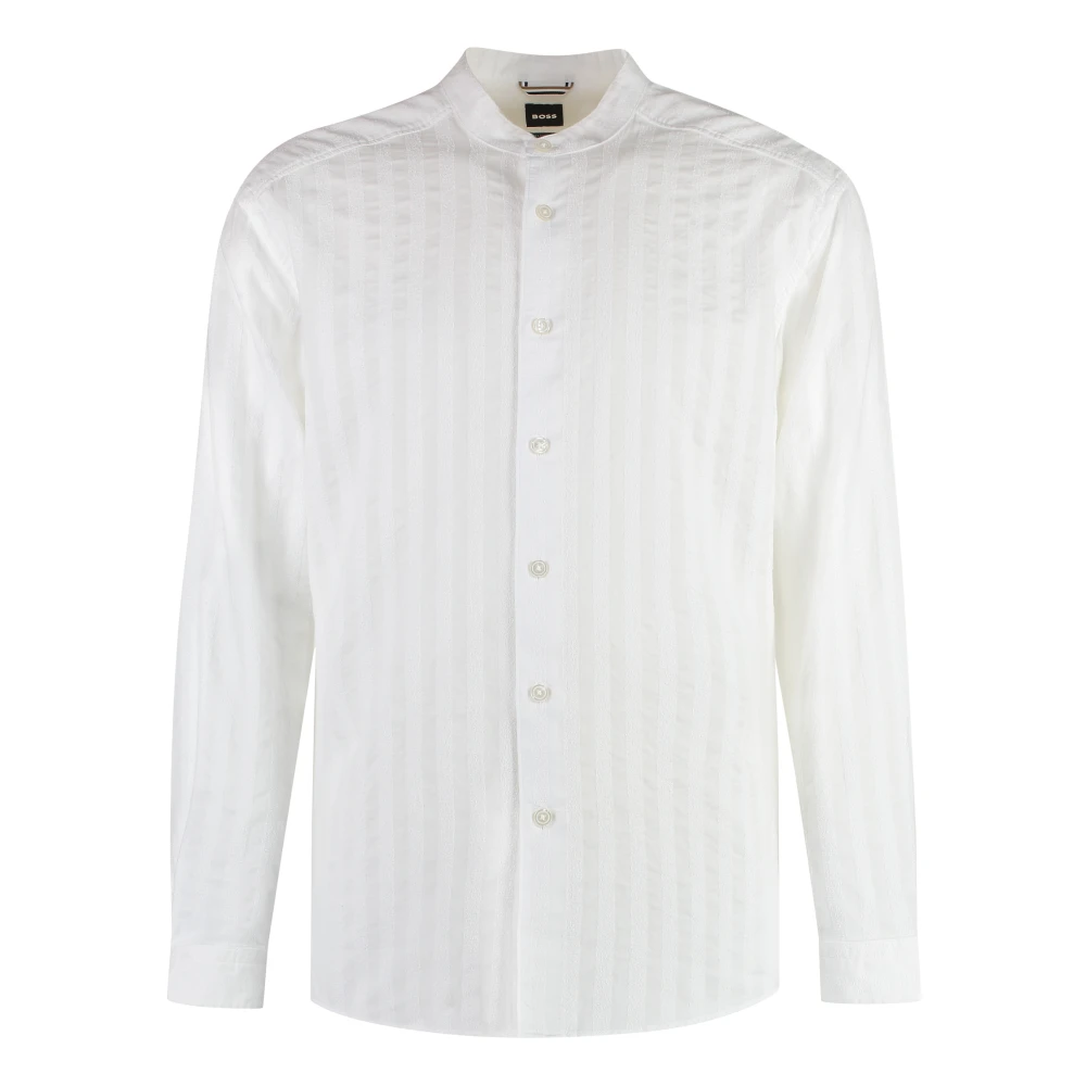 Hugo Boss Gestreept Katoenen Shirt met Zijsplitten White Heren