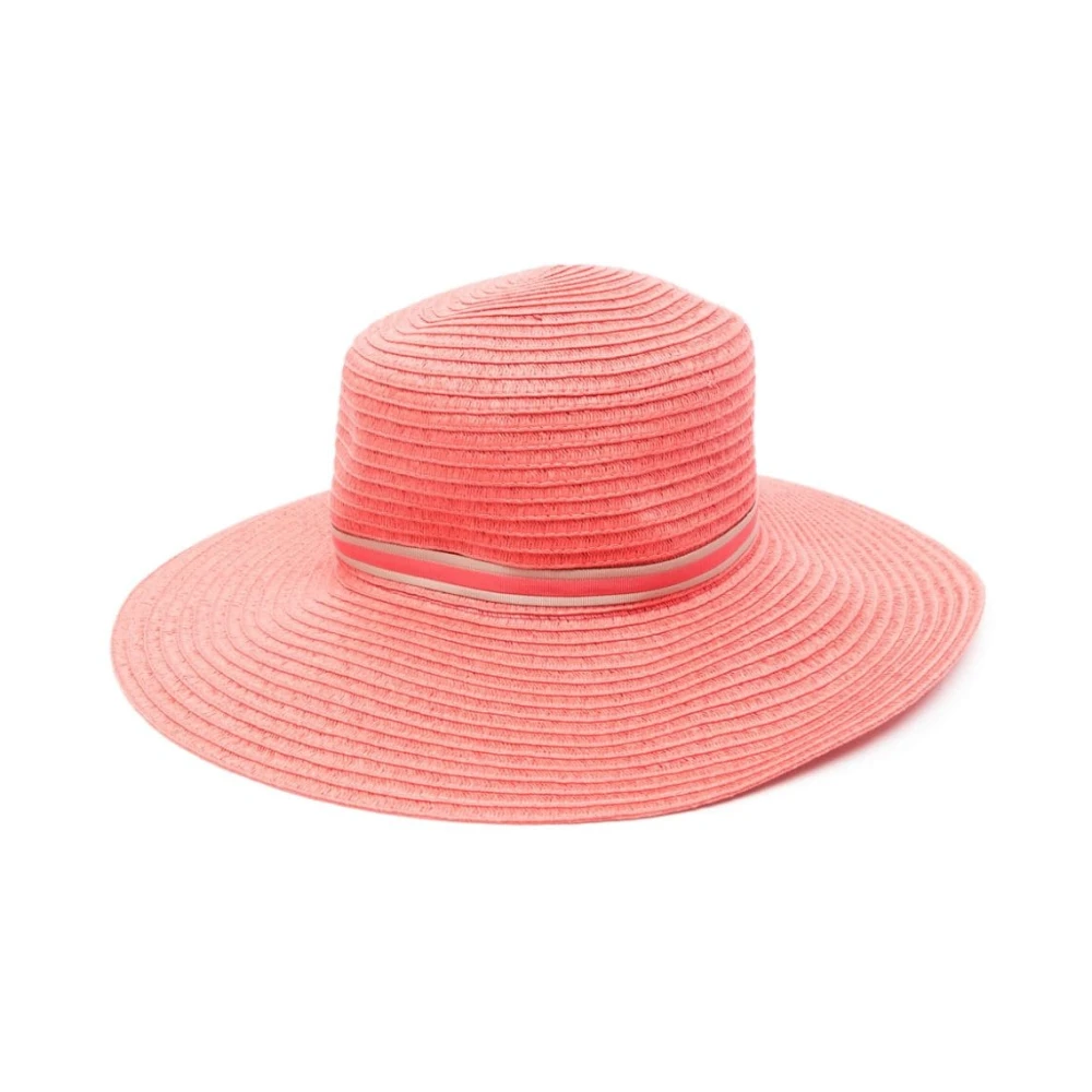 Borsalino Rode Koraalroze Platte Rand Hoed Red Dames