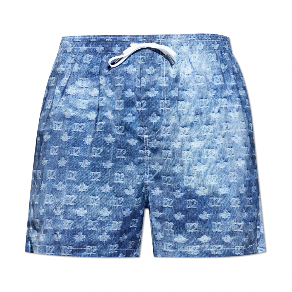 Dsquared2 Men's Blue D2 Monogram Midi Swim Boxer - Beachwear - L - Swimwear