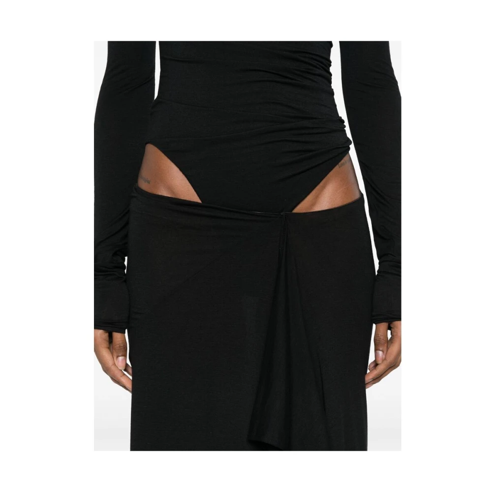 The Attico Zwarte Gedrapeerde Crew Neck Jurk Black Dames
