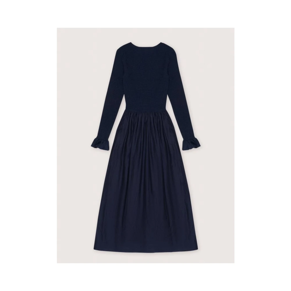The New Society Midnight Navy V-Hals Lange Jurk Blue Dames