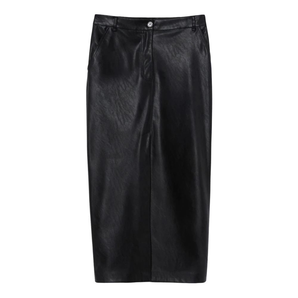 Pinko Zwarte leren effect midi rok Black Dames