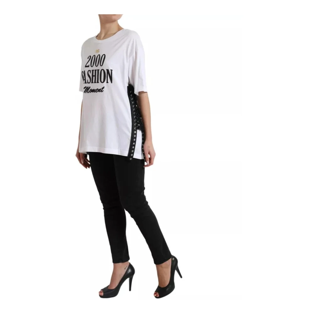 Dolce & Gabbana Witte Mode T-shirt met Slogan Print White Dames