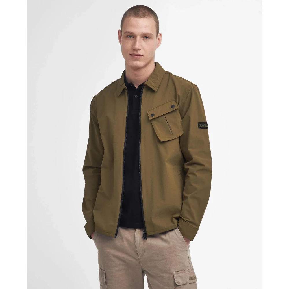 Barbour Flex Military Olive Overshirt Brown Heren