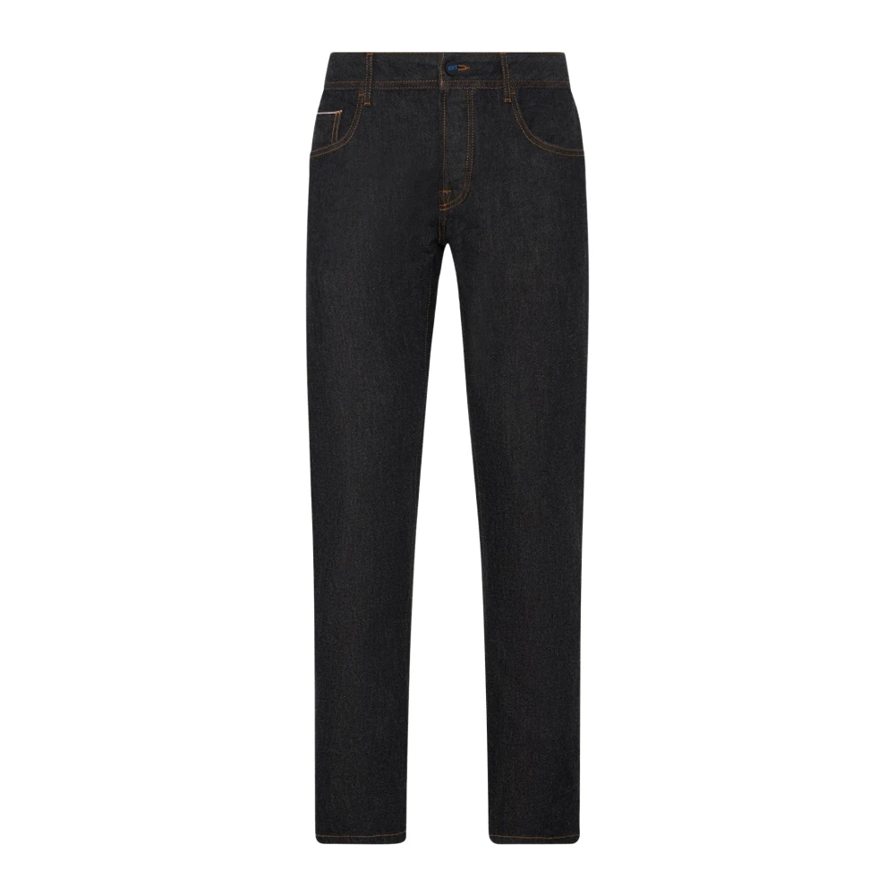 Kiton Donkerblauwe Slim-Fit Denim Jeans Black Heren