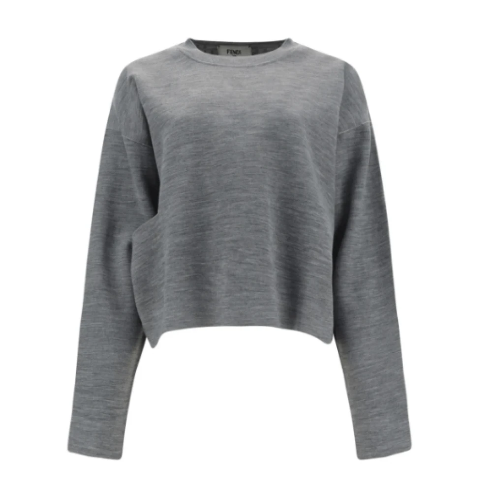 Fendi Monochrome Wol Crop Jumper Gray Dames