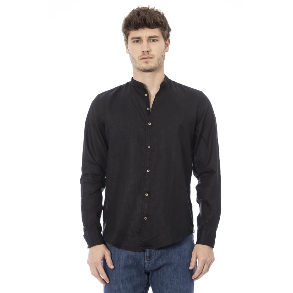 Baldinini Trendy Zwarte Overhemd met Mandarin Kraag Black Heren