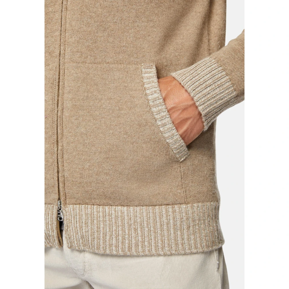 Boggi Milano Cashmere Blend Volledige Rits Jumper Beige Heren