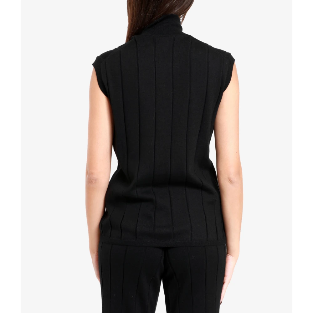 Gran Sasso Merino Wool Rib Knit High Collar Black Dames