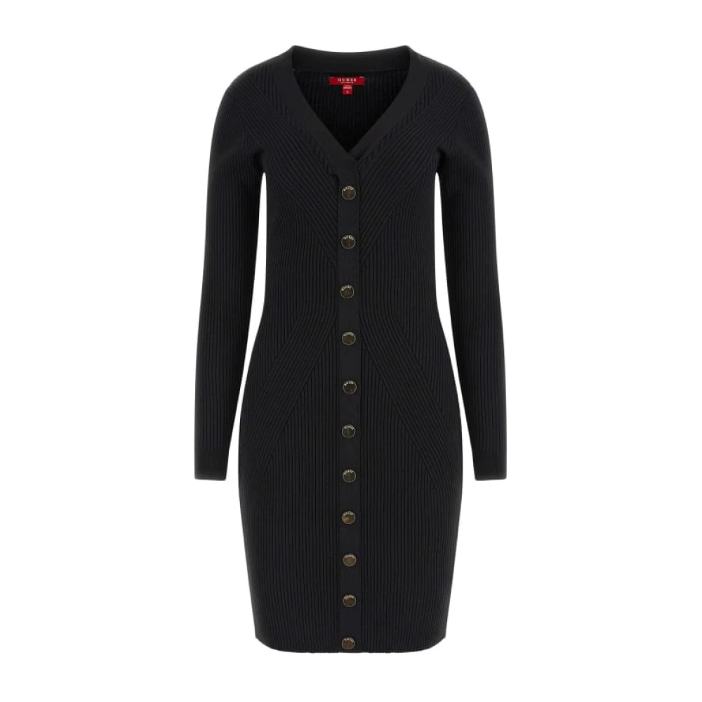 Guess Geribbelde Jurk met Lange Mouwen Zwart Black Dames