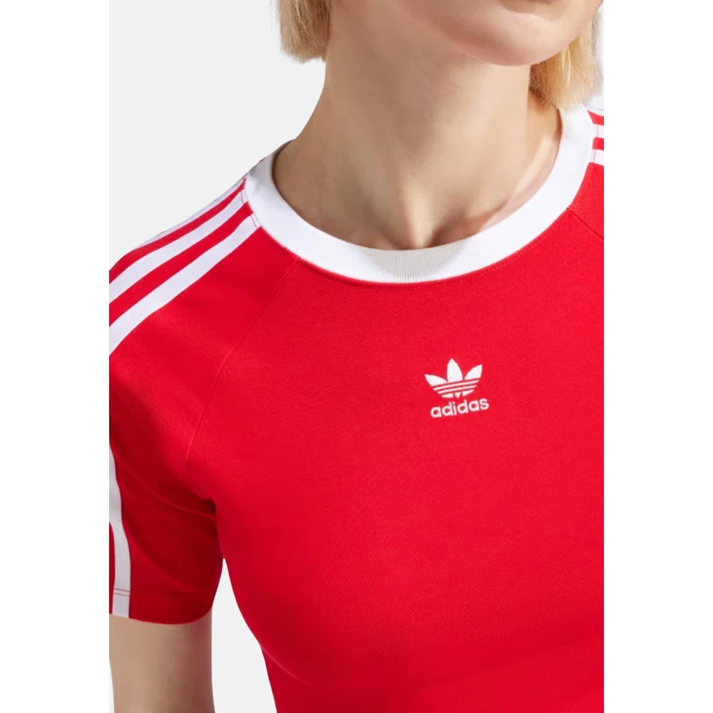adidas Originals Rode Crop T-shirt met Wit Trifoil Logo Red Dames
