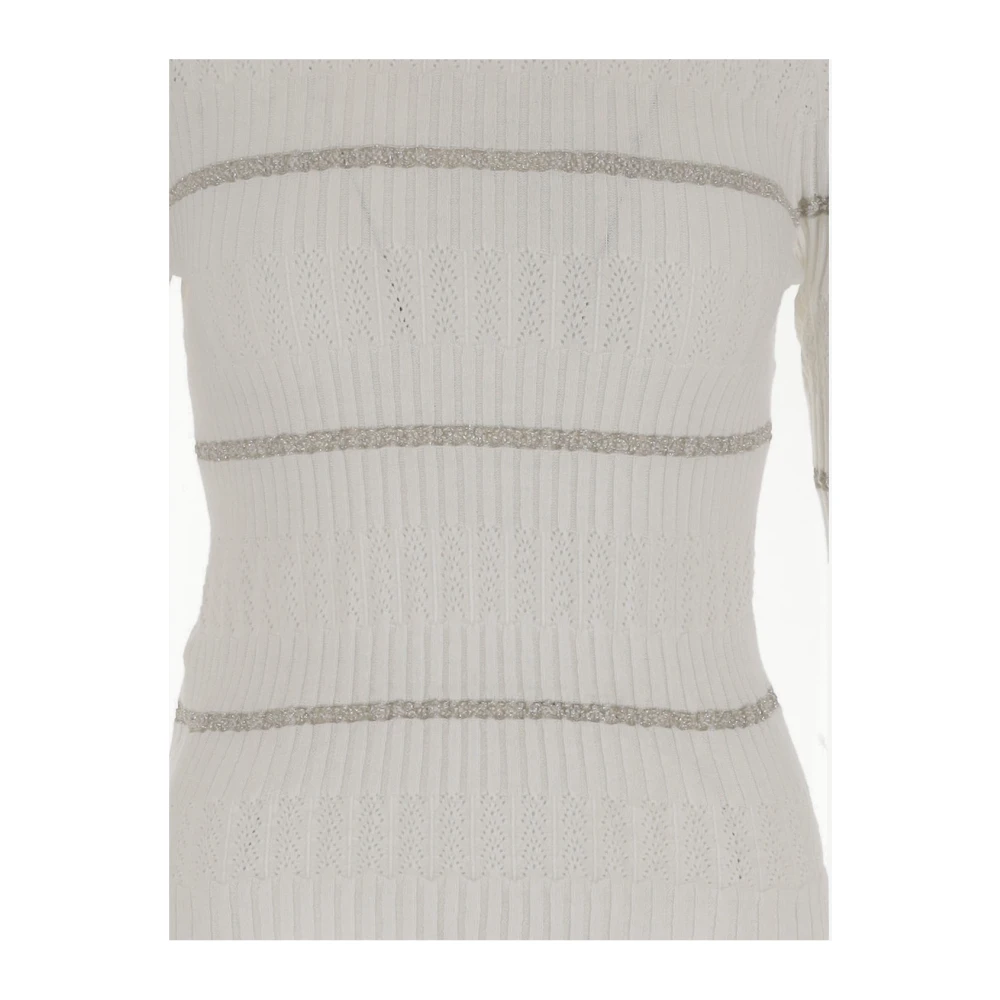 pinko Gestreepte Crew Neck Gebreide Trui White Dames