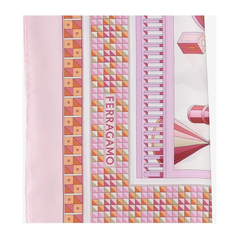 Salvatore Ferragamo Roze Zijden Nadir Print Vierkante Sjaal Multicolor Dames
