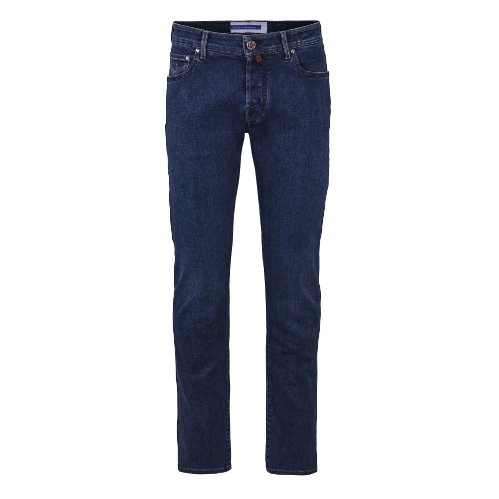 Jacob Cohën Slim Fit Denim Jeans met Borduursel en Leren Patch Blue Heren