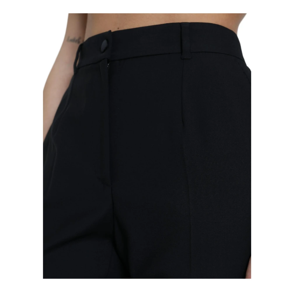 Dolce & Gabbana Zwarte Hoge Taille Wollen Broek Black Dames