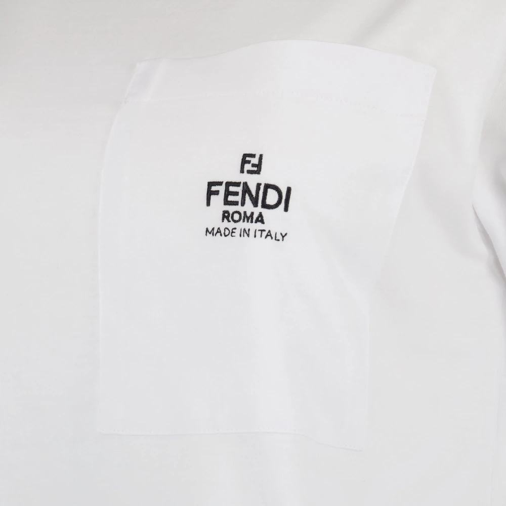 Fendi Geborduurd Logo Ronde Hals T-shirt White Dames