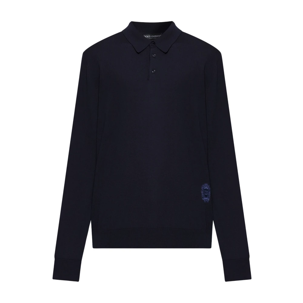 Dolce & Gabbana Wool Long Sleeve Polo - Male - Polo Shirts - Blue - L - Tops