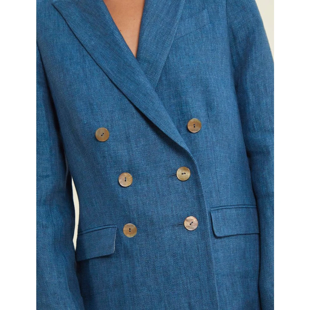 Ines De La Fressange Paris Blauwe Denim Linnen Jas Blue Dames