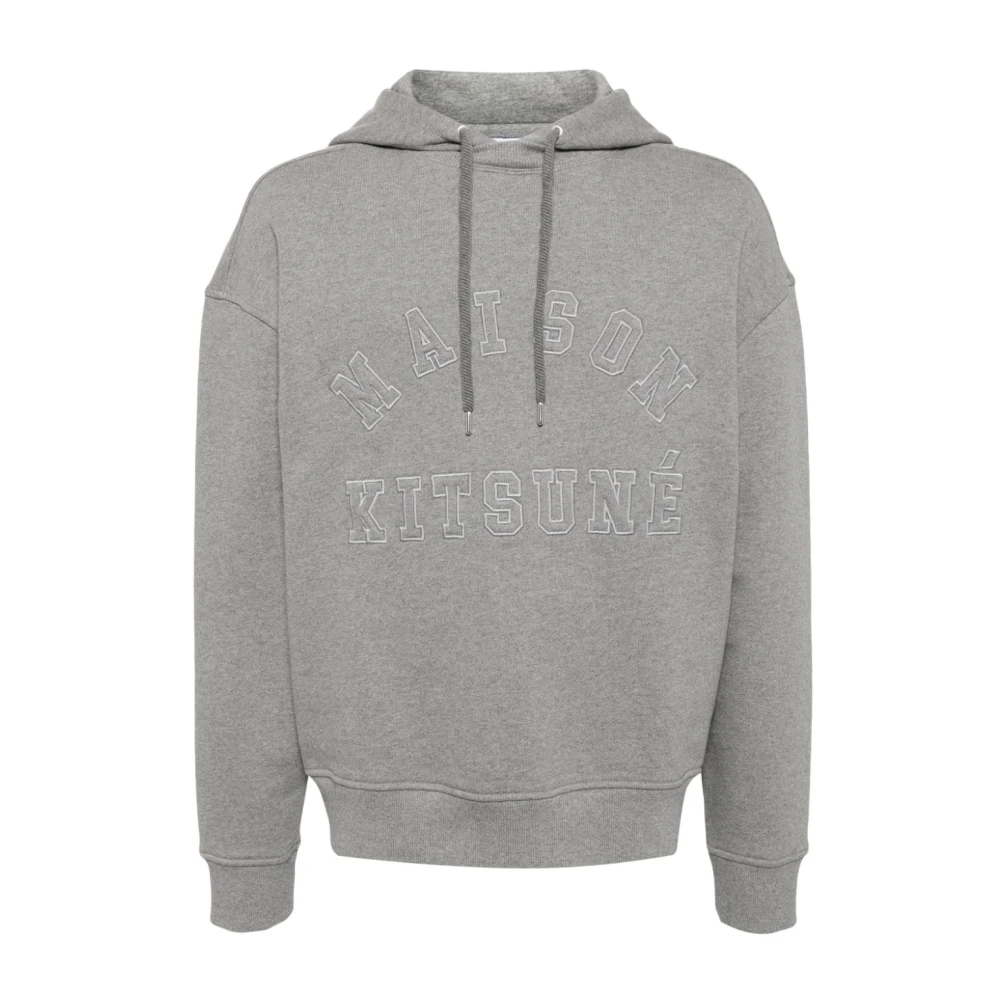 Maison Kitsuné Geborduurd Logo Grijze Sweater Hoodie Gray Heren