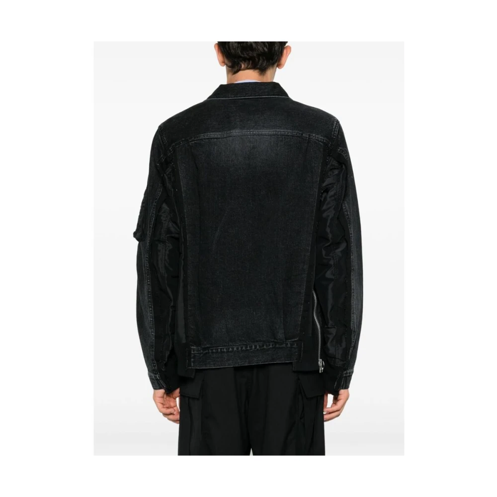 Sacai Zwarte Denim Patchwork Jas Black Heren