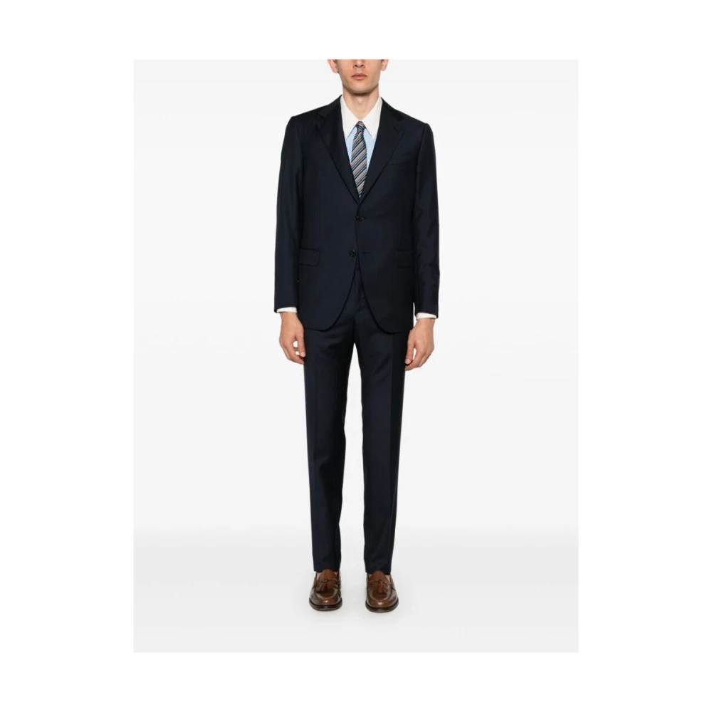 Caruso Navy Blauw Wol Blazer en Broek Blue Heren