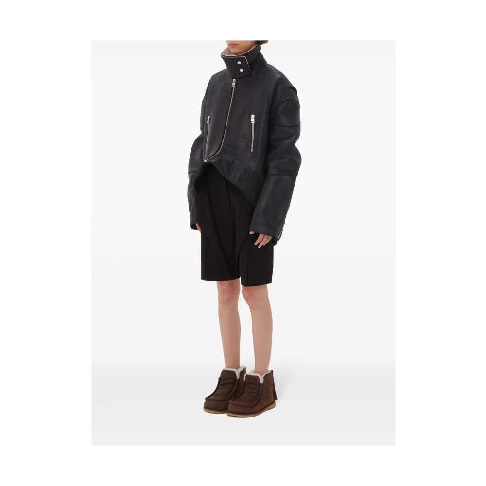 JW Anderson Zwarte leren jack met hoge hals Black Dames