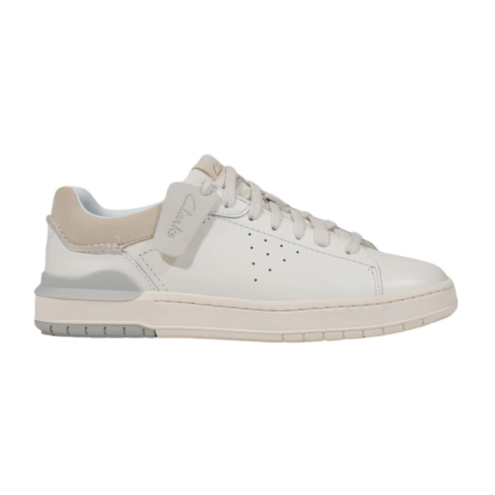 Clarks Men's White Leather Lace-Up Trainers With Rubber Sole Size 11 Uk