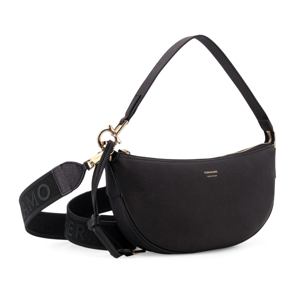 Salvatore Ferragamo Gehamerde leren schoudertas met gouden rits Black Dames