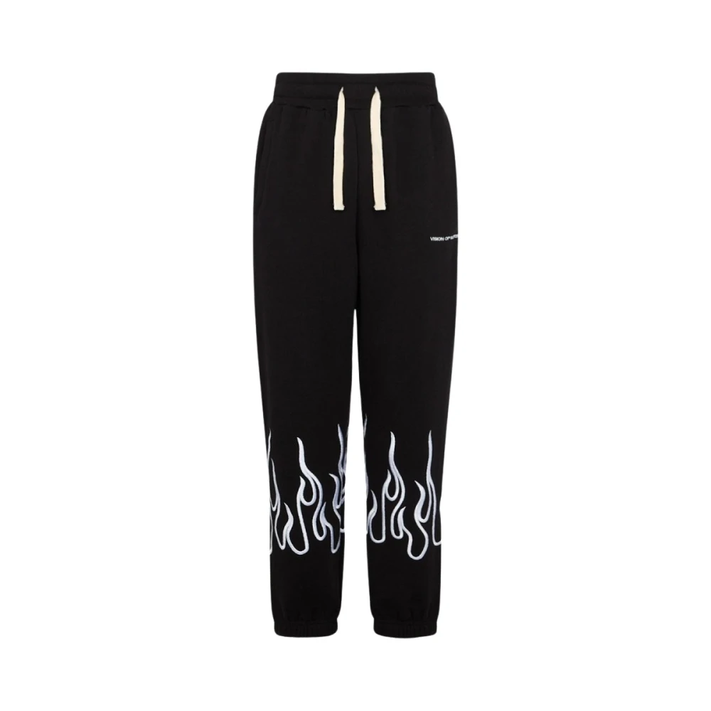 Vision Of Super Men's Black Flame Embroidered Pants