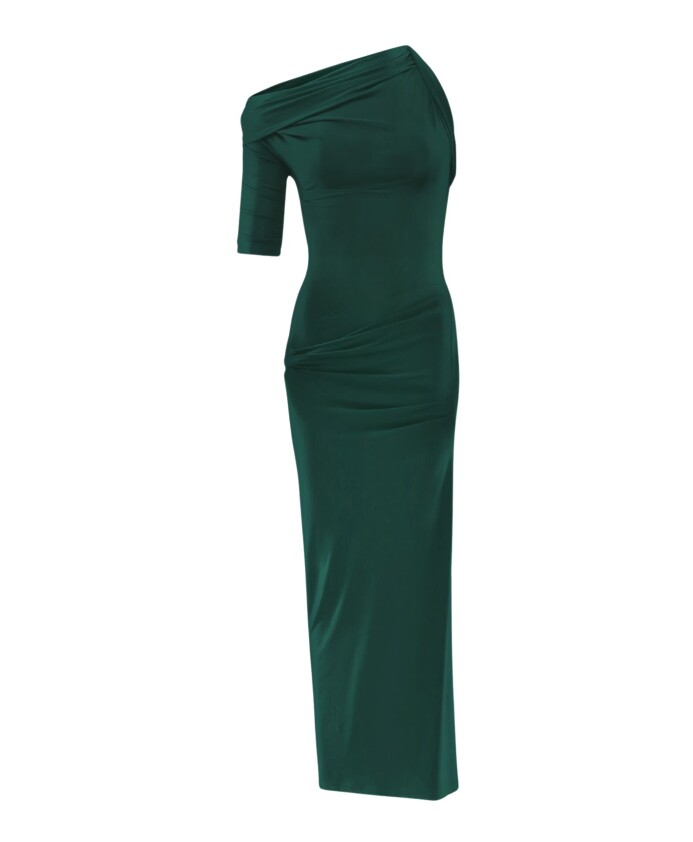 robe-drapee-vert-fonce