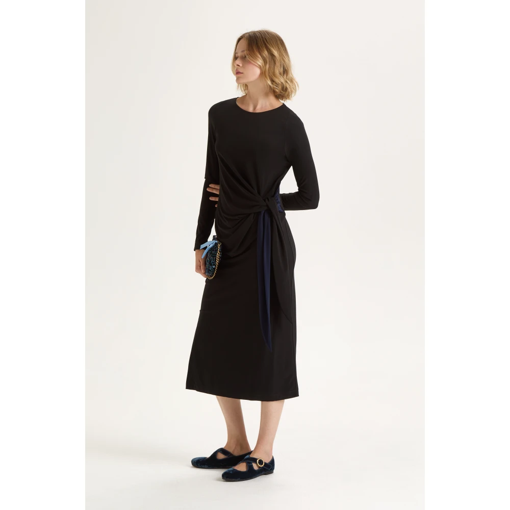 Maliparmi Vrouwelijke V-hals Jersey Jurk Black Dames