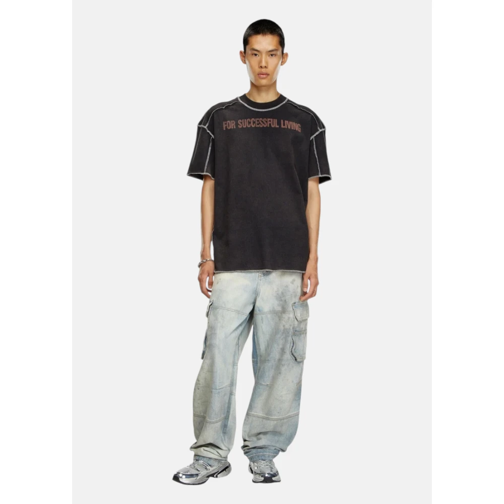 Diesel Oversized T-shirt met binnenstebuiten effect Black Heren